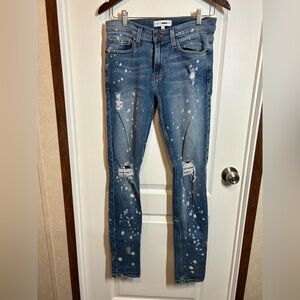 Fashion Nova Men Blue Bleach Distressed Stretch Slim Jeans - Size 30 EUC